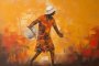 Canvas Wall Art - Man In Orange With Yellow Background - A1481 - 120 X 80 Cm