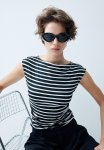 Boat-neck Top - Black Striped