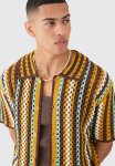 Oversized Boxy Open Knit Stripe Shirt - Multi