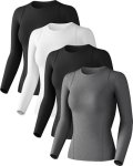 Women Long Sleeve Compression Sun Shirts Workout Athletic Top 4 Pack XL