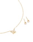 Waterproof Gold Plated Stainless Steel Cubic Zirconia Butterfly Necklace & Earrings Set