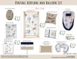 Cot Duvet Bedding Vintage Airplane And Balloon Set