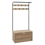 Wood 3 In 1 Shoe Rack With Hanging Hooks And Chair 175X35X30CM