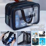 Simple Style Transparent Letter Print Double Layer Durable Travel Toiletry Bag With Zipper Closure And Double Handles Foldable A