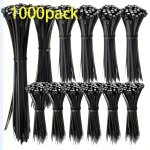 1000-PACK Nylon Cable Ties Multi-size Zip Ties Set 4/6/8/10-INCH Uv Resistant Black Self-locking Cable Management Straps Heavy D