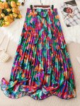 Allover Print High Waist Skirt Elegant Pleated A-line Maxi Skirt For Spring & Summer Women's Clothing