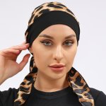 Leopard Print Turban Head Scarf Casual Ramadan Headwrap Breathable Elastic Beanie Cap Chemo Hat