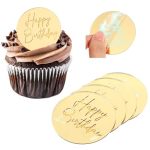 Matwsec 24 Pcs Gold Mirror Acrylic Cupcake Toppers Round Gold Happy Birthday Cake Topper Cake & Cupcake Decorations For Diy Birt