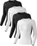 Women Long Sleeve Compression Sun Shirts Workout Athletic Top 4 Pack XL