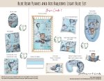 Cot Duvet Bedding Bear Blue Bear Planes And Air Balloons Light Blue Set