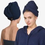 Luxury Organic Japanese Cotton Hair Drying Waffle Towel Wrap For Women Absorbent Quick-dry Head Turban For Shower Sauna Spa Extr