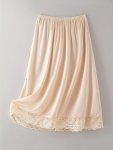 Solid Lace Stitching Skirt Versatile Elastic Waist Skirt For Spring & Summer Women's Clothing