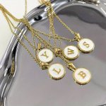 Initial Letter Pattern Round Pendant Necklace Creative Birthday Gifts