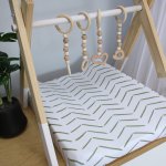 Changing Mat Cover Olive Beige Herringbone Pattern Set Neutral