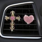 2 Pack Car Vent Clip Bling Car Accessories Crystal Cross And Heart Car Vent Clip Air Freshener Car Diffuser Vent Clip Diamond Ca