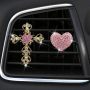 2 Pack Car Vent Clip Bling Car Accessories Crystal Cross And Heart Car Vent Clip Air Freshener Car Diffuser Vent Clip Diamond Car Decoration Car Essen