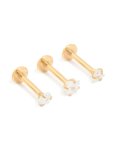 Goldair Gold Plated Surgical Steel Cubic Zirconia Flat Back Earrings 3-PACK