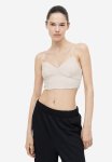 Rhinestone-strap Crop Top - Light Beige