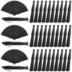 Wenqik 80 Pcs Wedding Folding Hand Fans Bulk Silk Fabric Chinese Handheld Foldable Clack Fans With Plastic Ribs For Party Weddin
