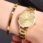 Fashionable Quartz Wrist Watch And Accessory Set For Women 2PCS Round Analog-digital Display Zinc Alloy Band Electronic Quartz M