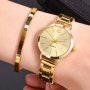 Fashionable Quartz Wrist Watch And Accessory Set For Women 2PCS Round Analog-digital Display Zinc Alloy Band Electronic Quartz Movement Fashionable Style Non-rechargeable Button Battery