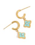 Tweens Gold Plated Stainless Steel Blue Enamel Flower Open Hoop Earrings