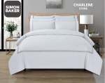 Simon Baker T200 Cotton Percale Embroidered Duvet Cover Set - Charlene Stone Various Sizes - Stone Super King 260 X 230CM + 2
