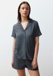 Back Star And Moon Printed Satin Woven Pajamas Set - Anthracite