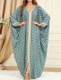 Ramadan All Over Print Tape Stitching Kaftan Dress Casual Batwing Sleeve Maxi Length Dress Women's Clothing