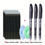 55PCS SET Colored Ink Erasable Pen Refills Rods 0.5MM Magic Erasable Gel Pen Washable Handle Office School Writing Stationery 50
