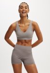 Cotton On Seamless Plunge Strappy Back Crop - Desert Grey