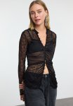 Unlined Lace Knitted Blouse - Black