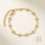 White Daisy Gold Stainless Steel Bracelet