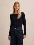 Rebecca Scallop Long Sleeve Top - XL Navy porcelain