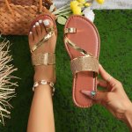 Women's Toe Loop Flat Slides Solid Color Open Toe Slip On Shoes Casual Beach Slide Sandals
