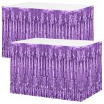 2 Packs Light Purple Table Skirts Metallic Foil Fringe Curtain Tinsel Table Skirt Streamer Backdrop For Mardi Gras Purple Butter