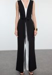 Black-white Belt Detailed Woven Overalls