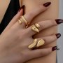 Elegant 3-PIECE Gold-tone Geometric Drop Ring Set - Perfect For Everyday Wear And Special Occasions