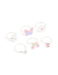 Kids Silver Diamante & Flower Easter Bunny Rings 6-PACK