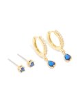 Goldair Gold Plated Brass Sapphire Cubic Zirconia September Birthstone Earrings 2-PACK