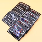 12 Pairs Rhinestone Suction Iron Stone Free Ear Hole Magnetic Suction Earrings Set