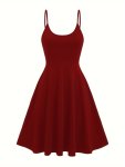 Solid Color Spaghetti Strap Drress Casual Sleeveless A-line Midi Cami Dress For Spring & Summer Women's Clothing