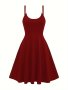 Solid Color Spaghetti Strap Drress Casual Sleeveless A-line Midi Cami Dress For Spring & Summer Women's Clothing