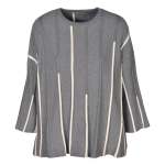 Cropped Sleeve Striped Knit Top - Grey L xl