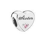 Sister Heart Sentiment Charm - 925 Sterling Silver & Pink Crystal