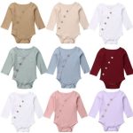 Pink Longsleeve Side Button Trim Ribbed Romper 0-3M