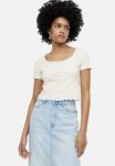 Ribbed Button-front Top - White