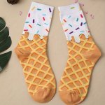 Ice Cream Print Crew Socks Cute College Style Breathable Mid Tube Socks Women's Stockings & Hosiery