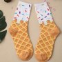 Ice Cream Print Crew Socks Cute College Style Breathable Mid Tube Socks Women's Stockings & Hosiery