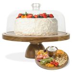 Wooden Cake Stand With Dome Lid Round 2-IN-1 Dessert Table Display Set Elegant Display & Storage For Cakes Cupcakes And Pastries